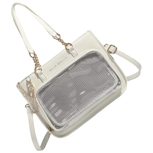 Modische Unterarmtasche Crossbody Umhängetasche PU Leder mit großer Kapazität und transparentem Display für die tägliche Reise, Weiß, Böhmisch von Ldbuejiaja