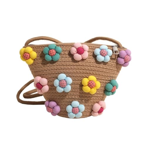 Modische gewebte Beuteltasche mit 3D-Blumenmuster für Damen und Mädchen, Umhängetasche, Khaki, Böhmisch von Ldbuejiaja