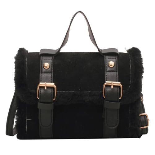 Modische pelzige Plüsch-Samt-Umhängetasche für Damen im Winter PU-Schultertasche, Schwarz, Böhmisch von Ldbuejiaja