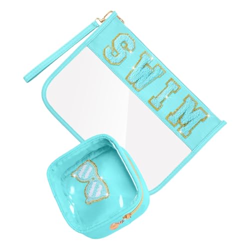 Modische transparente Make-up-Taschen mit Handgelenkschlaufe, Zubehör für Damen und Mädchen, Reise-Kosmetik-Organizer, 2 Stück, Blaues Schwimmen von Ldbuejiaja