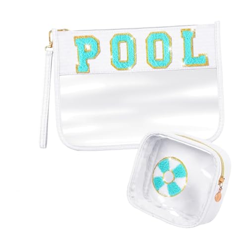 Modische transparente Make-up-Taschen mit Handgelenkschlaufe, Zubehör für Damen und Mädchen, Reise-Kosmetik-Organizer, 2 Stück, Weißer Pool von Ldbuejiaja