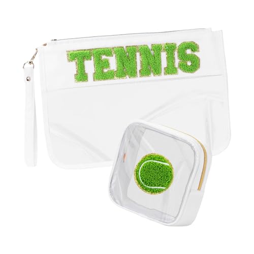 Modische transparente Make-up-Taschen mit Handgelenkschlaufe, Zubehör für Damen und Mädchen, Reise-Kosmetik-Organizer, 2 Stück, Weißes Tennis von Ldbuejiaja