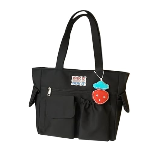Nylon-Schultertasche für Pendler und Studenten, großes Fassungsvermögen, mit Reißverschluss, Schwarz, With pendant, Böhmisch von Ldbuejiaja