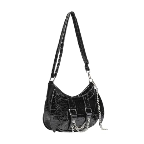 PU-Leder-Umhängetasche für Damen, stilvolle Unterarm-Geldbörse, Fledermausflügel, Achseltasche, Einkaufstasche, trendige Handtasche mit Kette, Schwarz, Böhmisch von Ldbuejiaja