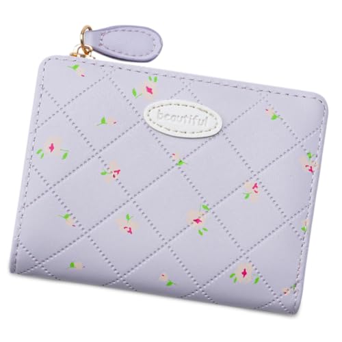 PU-Ledergeldbörse, kurze Geldbörse, Kartenhalter, Kleingeldbörse für Damen, Hellviolett, Bohemian-Stil von Ldbuejiaja