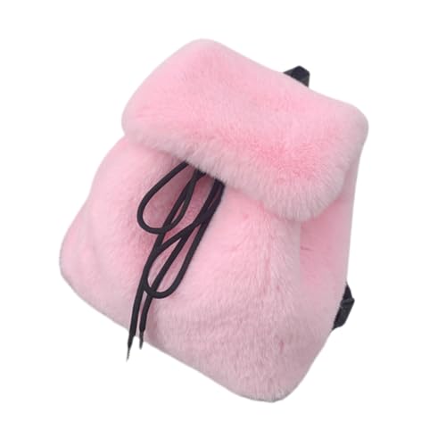 Pelziger Plüsch-Rucksack mit Kordelzug für trendiges Damen-Winter-Accessoire, Rosa, Bohemian-Stil von Ldbuejiaja