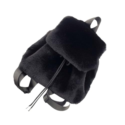 Pelziger Plüsch-Rucksack mit Kordelzug für trendiges Damen-Winter-Accessoire, Schwarz, Bohemian-Stil von Ldbuejiaja