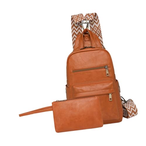 Praktisches und doch stilvolles Damen Brusttaschen- und Make-up-Taschen-Set für verschiedene Anlässe, Gelbbraun, Böhmisch von Ldbuejiaja