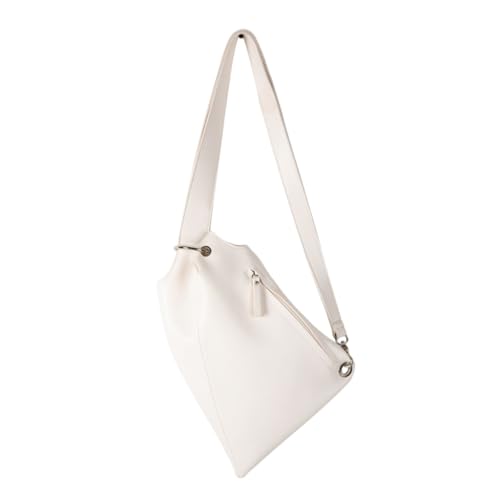 Schultertasche aus weichem PU-Leder mit einzigartigem, asymmetrischem Schnitt, unregelmäßige Crossbody-Tasche für Freizeit- oder Street-Style-Outfits, Weiß, Böhmisch von Ldbuejiaja