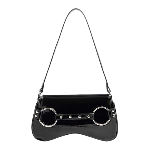 Schultertasche für Damen, trendige Schultertasche, Handtasche, PU-Leder, Unterarm-Geldbörse, Clutch, Geldbörse mit Magnetverschluss, Satteltasche, Schwarz, Böhmisch von Ldbuejiaja