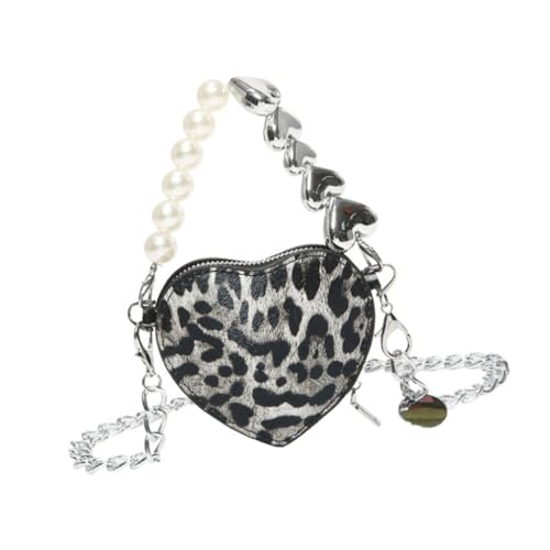 Schultertasche mit Leopardenmuster, Herz, PU, für Damen und Mädchen, moderne Kette, Abendtaschen, Schwarz, Böhmisch von Ldbuejiaja