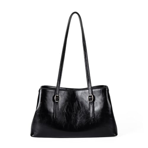Stilvolle, glänzende, gewachste Leder-Haptik, große Kapazität, Schultertasche für den täglichen Gebrauch, Schwarz, Böhmisch von Ldbuejiaja