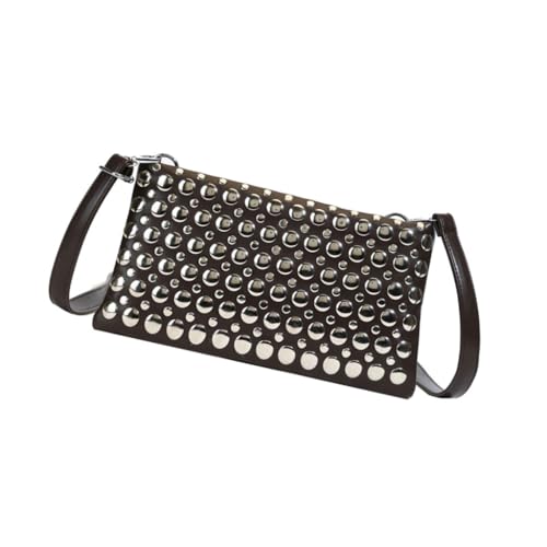 Stilvolle Schultertasche mit Nieten für Damen, PU-Leder mit verstellbarem Riemen, Kaffee, Böhmisch von Ldbuejiaja