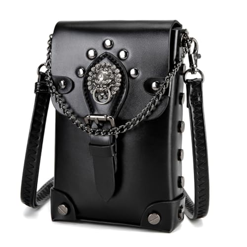 Stilvolle Steampunk-Design Umhängetasche für Mädchen Schwarz Leder Crossbody Geldbörse, Schwarz, Böhmisch von Ldbuejiaja
