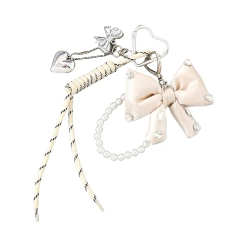 Stilvolle künstliche Perlen Schleifen Handtasche Ornament Tasche Anhänger Seil Schlüsselanhänger Taschen Charm für Pendler Partys oder Verabredungen, Weiß, Bohemian-Stil von Ldbuejiaja