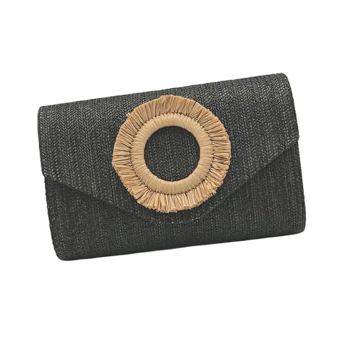 Stroh-Clutch-Geldbörsen, Strandtasche, gewebter Umschlag, Geldbörse, Stroh, Crossbody-Tasche, Schwarz, Böhmisch von Ldbuejiaja