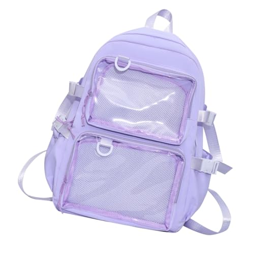 Transparente Tasche für Damen, Anime-Anstecknadel, Nylon, Rucksack, Schultasche, Purpur, Bohemian-Stil von Ldbuejiaja