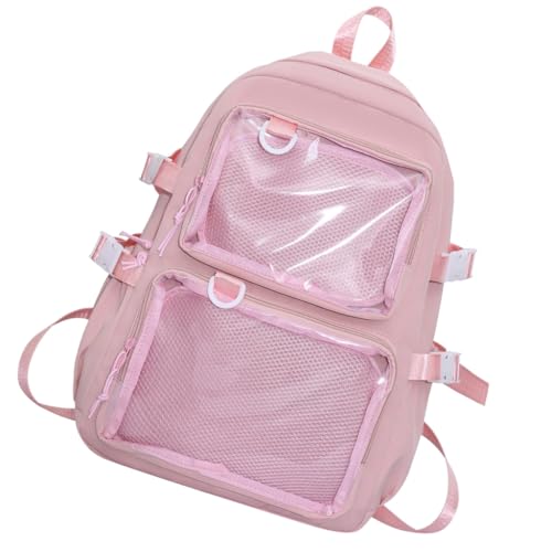 Transparente Tasche für Damen, Anime-Anstecknadel, Nylon, Rucksack, Schultasche, Rosa, Bohemian-Stil von Ldbuejiaja