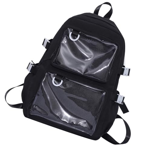 Transparente Tasche für Damen, Anime-Anstecknadel, Nylon, Rucksack, Schultasche, Schwarz, Bohemian-Stil von Ldbuejiaja