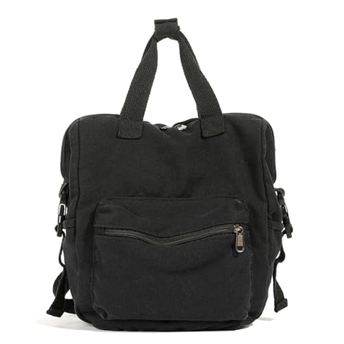 Trendiger schwarzer Canvas-Rucksack für Damen, große Kapazität, Schultasche mit Taschen, Schwarz, Bohemian-Stil Trendiger schwarzer Canvas-Rucksack für Damen, große Kapazität, Schultasche mit Taschen, Schwarz, Bohemian-Stil von Ldbuejiaja