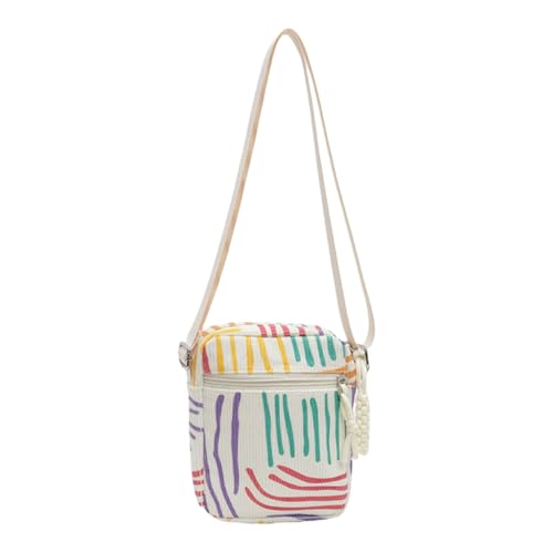 Verstellbare Umhängetasche mit Erdbeer-Print aus Cord für modische Mädchen, Streifen, Böhmisch von Ldbuejiaja