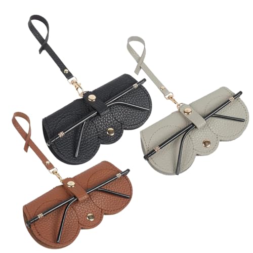 Ldirect 3 Stück Weich Leder Sonnenbrillen Taschen, Tragbare Brillenetuis Schlanke Brillenetuis Halter Sonnenbrillen Etui (Schwarz Braun Grau) von Ldirect
