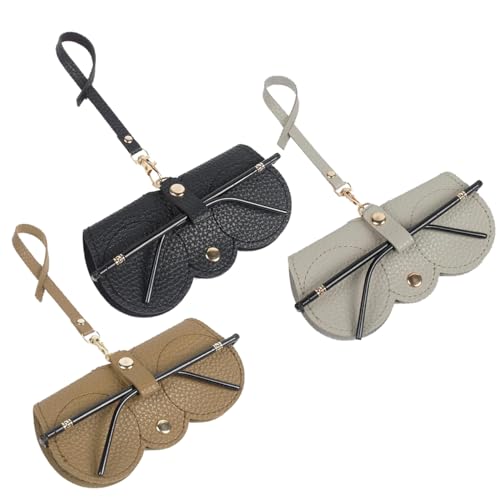 Ldirect 3 Stück Weich Leder Sonnenbrillen Taschen, Tragbare Brillenetuis Schlanke Brillenetuis Halter Sonnenbrillen Etui (Schwarz Grau Curry) von Ldirect