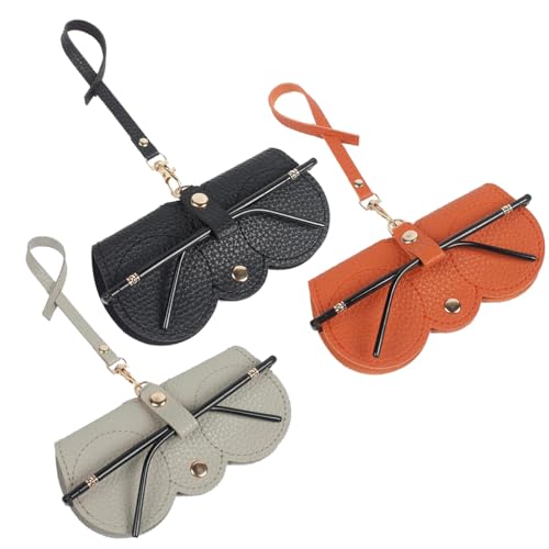 Ldirect 3 Stück Weich Leder Sonnenbrillen Taschen, Tragbare Brillenetuis Schlanke Brillenetuis Halter Sonnenbrillen Etui (Schwarz Orange Grau) von Ldirect