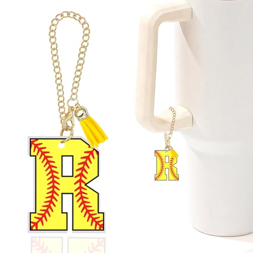 Softball-Geschenke, Buchstaben-Charm-Zubehör für Stanley-Cup, Softball-Anfangs-Schlüsselanhänger für Stanley-Becher, Anhänger für Geldbörse, Rucksack, Geschenke für Frauen, Softball-Liebhaber, Mädchen von Ldntly