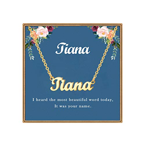 Ldurian Personalisierte Namenskette Lehrertag Halskette mit Namensanhänger Weihnachtsgeschenke 14K Gold Zarte Halskette mit Namensschild Anhänger Geschenk, Pre-designed, Edelstahl, Kein Edelstein von Ldurian