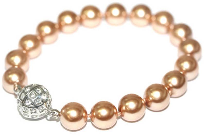 Le Bijou Perlenarmband Perlen Glow (1-tlg), Muschelkern Perlen-Armband 19 cm Ø10 mm mit Markenkristallen von Le Bijou