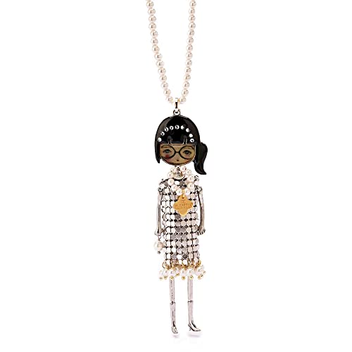 Le Carose Damen-Halskette aus der Kollektion Joie – Perlenkette mit Flappers aus Bronze mit galvanischem Silberbad. Puppe mit Kleid aus bronzefarbenem Netz, verziert mit Perlen. D, MEDIUM, Stein Le Carose Damen-Halskette aus der Kollektion Joie – Perlenkette mit Flappers aus Bronze mit galvanischem Silberbad. Puppe mit Kleid aus bronzefarbenem Netz, verziert mit Perlen. D, MEDIUM, Stein von Le Carose