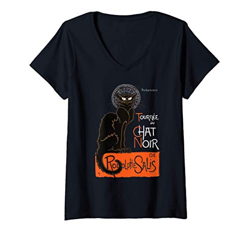 Damen Le Chat Noir | Paris T-Shirt mit V-Ausschnitt Damen Le Chat Noir | Paris T-Shirt mit V-Ausschnitt von Le Chat Noir Klamotten