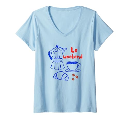 Damen Le Weekend le Croissant Coffee T-Shirt mit V-Ausschnitt Damen Le Weekend le Croissant Coffee T-Shirt mit V-Ausschnitt von Le Croissant Le weekend