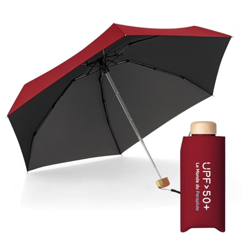 Le Monde du Parapluie Mini Regenschirm Faltbar Damen Regenschirm Flach 5-fach Faltbar Ultraleicht Kompakt Reiseformat Taschenschirm Winddicht UV-Schutz UPF 50+ UV Schutz (Rot) von Le Monde du Parapluie