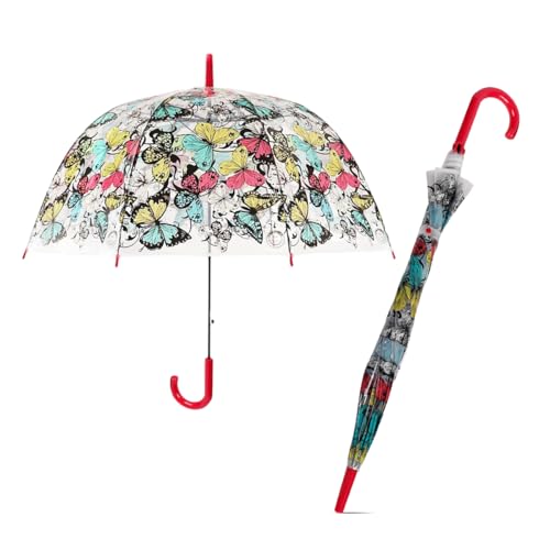 Le Monde du Parapluie - Regenschirm mit gerader Glocke, transparent, Schmetterlingsdesign, rot, Klassisch von Le Monde du Parapluie