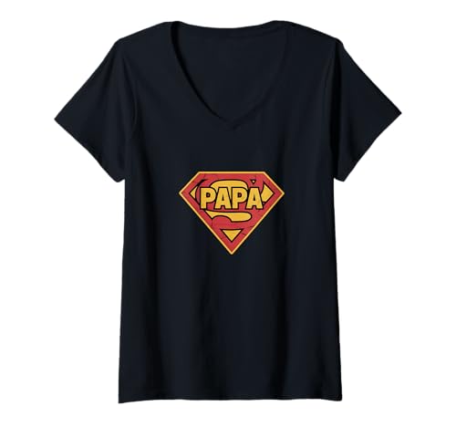 Damen Superpapa T-Shirt mit V-Ausschnitt Damen Superpapa T-Shirt mit V-Ausschnitt von Le Paparazzi Made In France