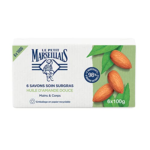 Le Pe Marseillais | rückfettende Pflegeseife mit Mandelöl (6 x 100 g) – feste Hand- & Körperseife mit 98% natürlichen Inhaltsstoffen – Verpackung aus recycelbarem Papier von Le Petit Marseillais
