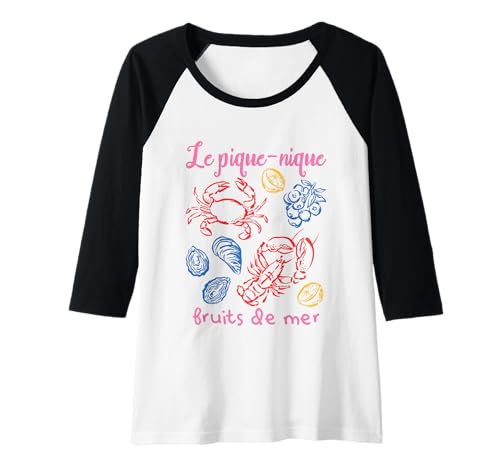 Damen French Meeresfrüchte Picknick Shirt Le Pique-Nique Fruits de Mer Raglan Damen French Meeresfrüchte Picknick Shirt Le Pique-Nique Fruits de Mer Raglan von Le Pique-Nique Coastal Seafood Lover Collection