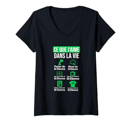 Damen Saint Etienne Trikot, lustig, Original, Fußball Stéphanois T-Shirt mit V-Ausschnitt von Le Shop Du Footballeur