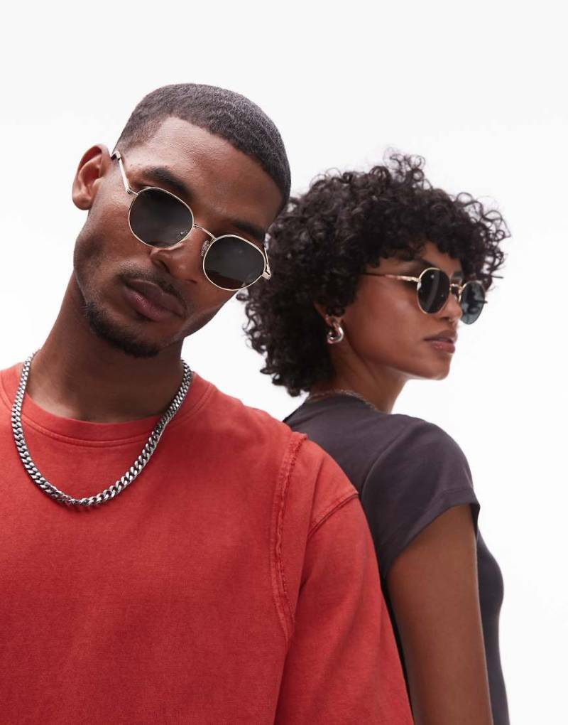 Le Specs - Odyssey - Runde Sonnenbrille mit Metallgestell und polarisierten Gläsern in Grün-Silber von Le Specs