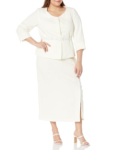 Le Suit Damen Textured Belted Jacket & Long Skirt Kostüm-Set, Vanilleeis, 50 Mehr von Le Suit