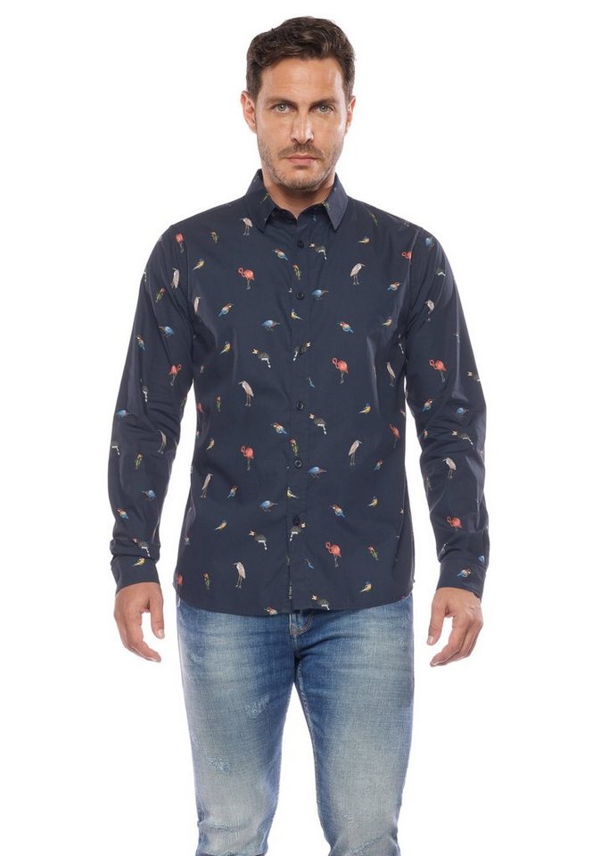 Le Temps Des Cerises Langarmhemd CHEMISE HOMME BIRDY (MANCHE LONGUE) /SHIRT MAN BIRDY (LONG SLEEVE) mit schickem Allover-Muster von Le Temps Des Cerises