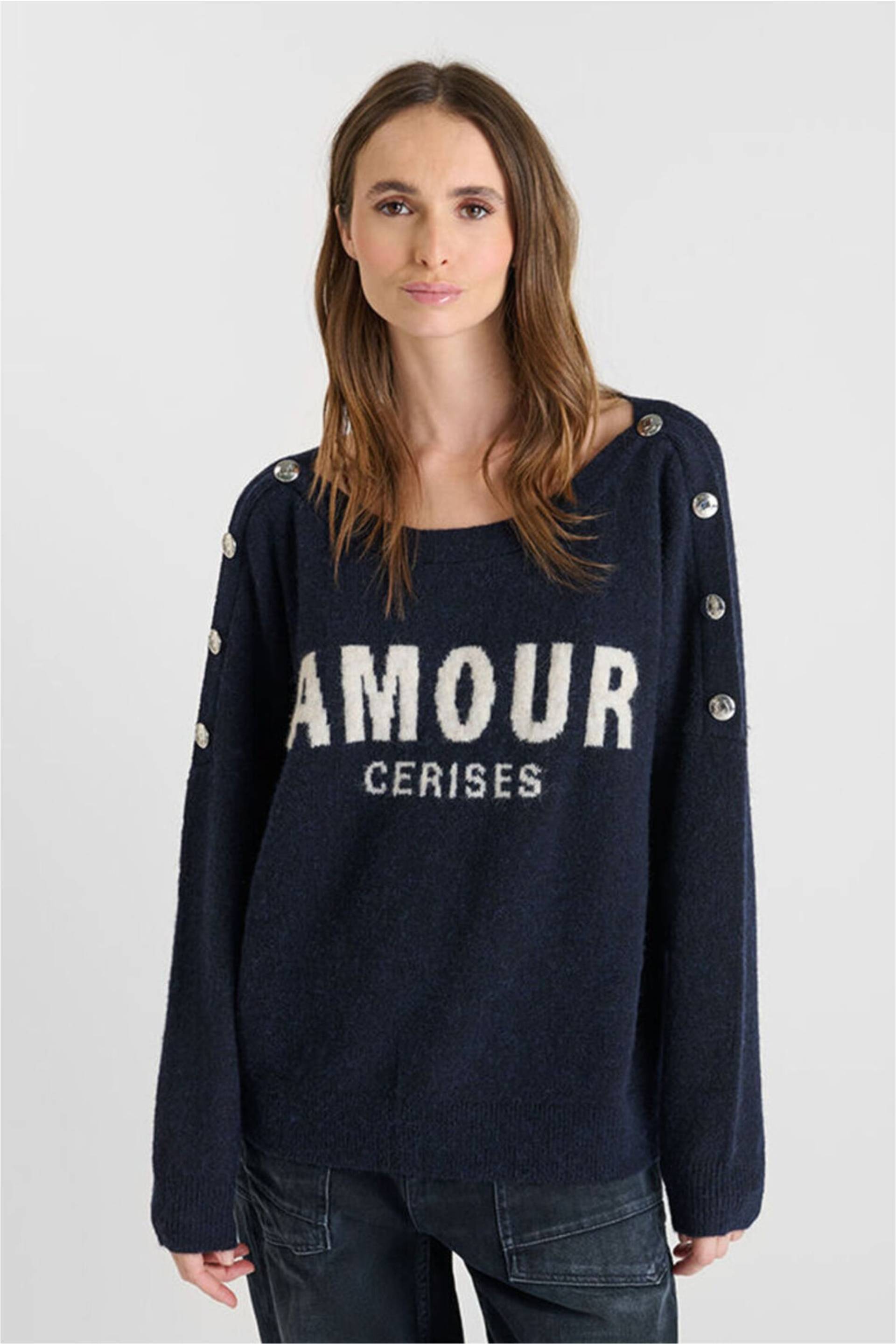 Le Temps Des Cerises Strickpullover "GALLI" mit Knopf-Elementen und Front-Schriftzug von Le Temps Des Cerises