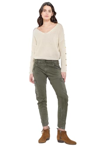 Le Temps des Cerises stylische Cargohose Khaki mid Waist Feintwill Rivera, Größe inch W:W 27 (DE/NL/SE/PL, Alphanumerisch, S, Regular, Regular) von Le Temps des Cerises