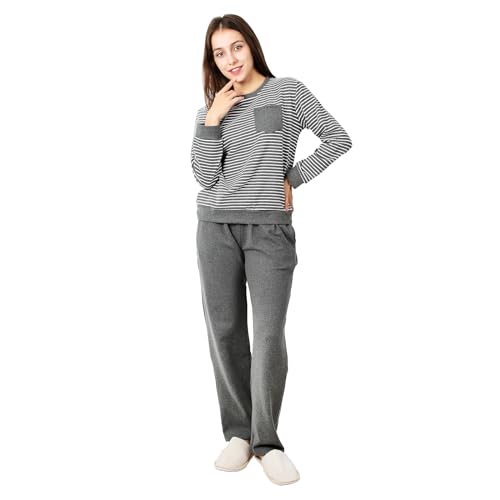 Le Tyerisa Pyjama für Damen mit Streifen Winter Schlafanzug Zweiteiliger Langärmelige Oberteile und Hosen Warme Nachtwäsche Superweicher Hausanzug L von Le Tyerisa