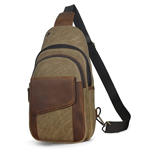 Le'aokuu 8013 Herren-Rucksack aus Segeltuch und echtem Leder für den Außenbereich von Le'aokuu