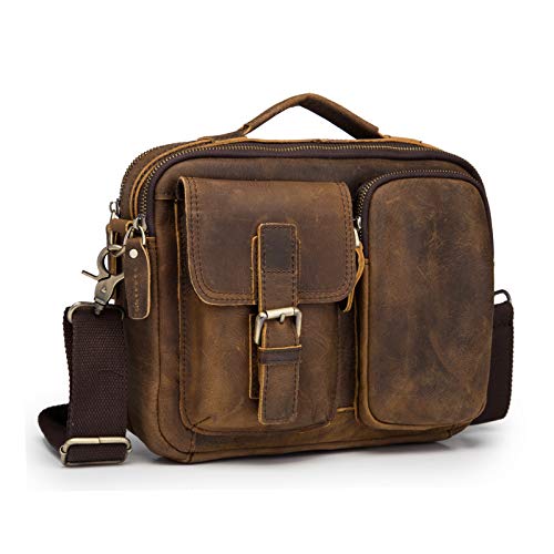 Le'aokuu Cross Body Messenger Schultertasche Umhängetasche Herren Original Leder für 10 "Tablets 036 (036 A Dunkelbraun) von Le'aokuu