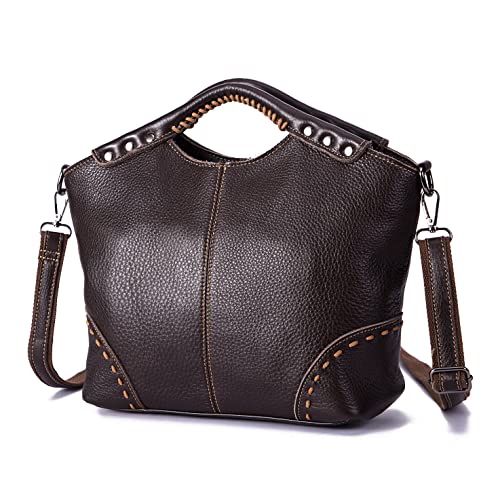 Le'aokuu Damen echtes echtes Leder Vintage Schulter Handtaschen Crossbody Messenger Tote Bag Satchel Geldbörse (A Braun) von Le'aokuu