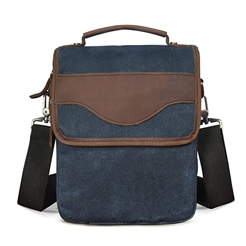 Le'aokuu Herren Canvas und echtes Leder Design One Shoulder Messenger Umhängetasche für Herren Satchel 144 (Blau) von Le'aokuu